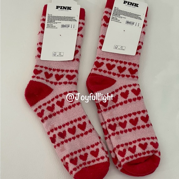 New VS PINK Heart Print 1-PACK Valentines CREW SOCKS Set of 2 - Picture 4 of 5